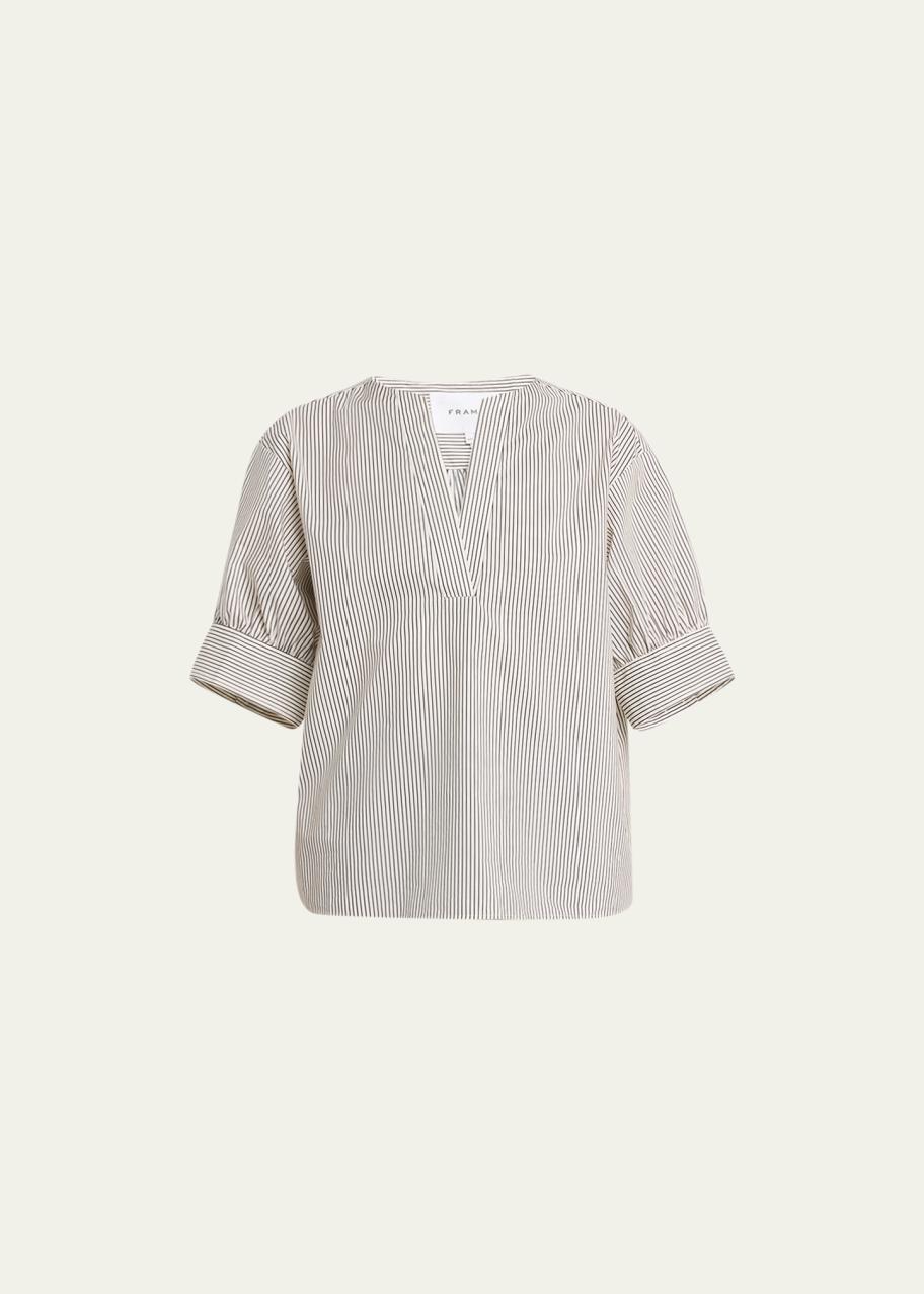 FRAME Striped V-Neck Popover Top - Bergdorf Goodman