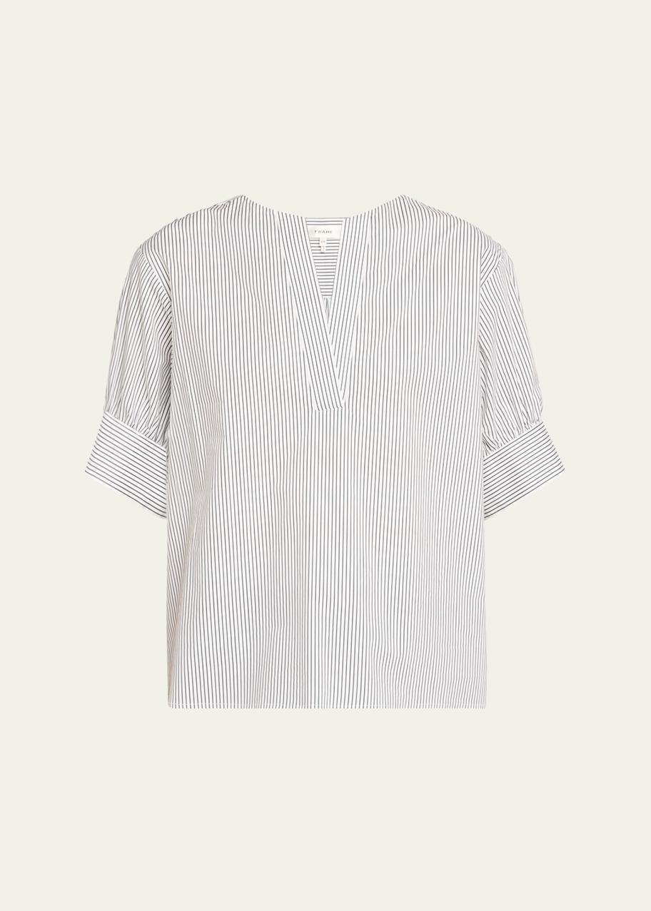 FRAME Striped V-Neck Popover Top - Bergdorf Goodman