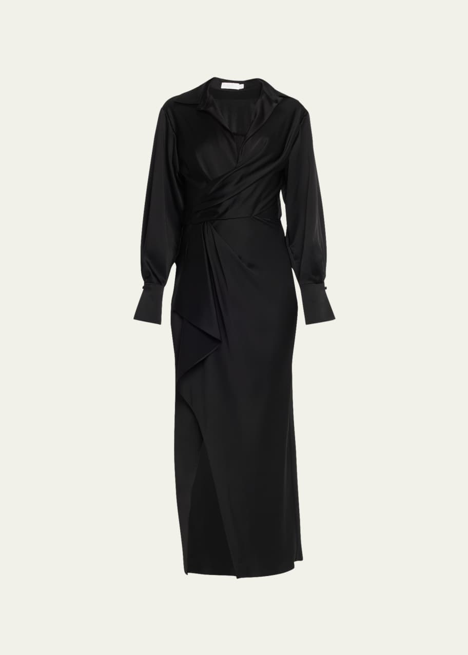 SIMKHAI Talita Satin Draped-Front Midi Wrap Dress - Bergdorf Goodman