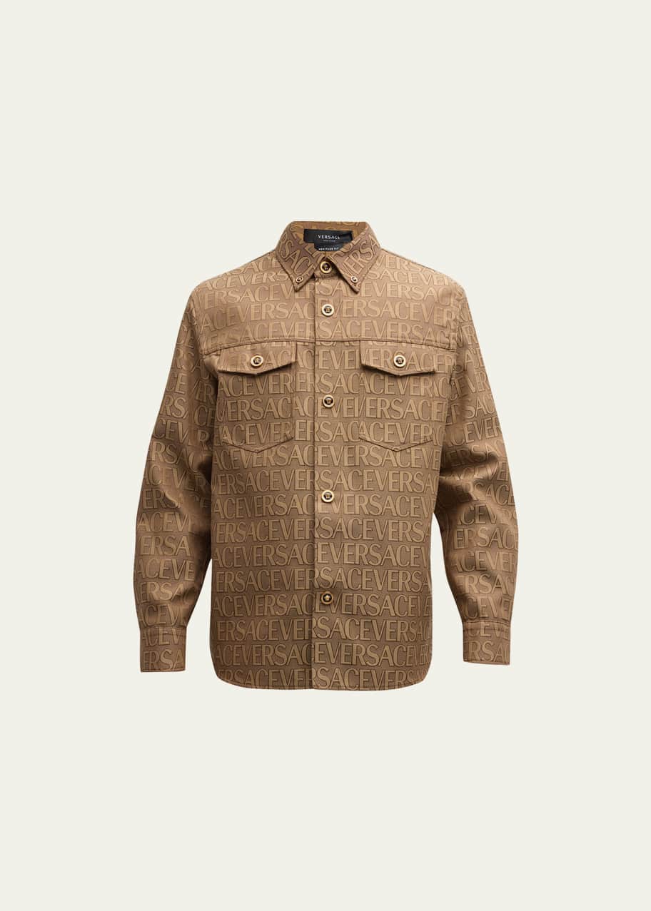 Versace Men's Long-Sleeve Tech Canvas Allover Logo Shirt - Bergdorf Goodman