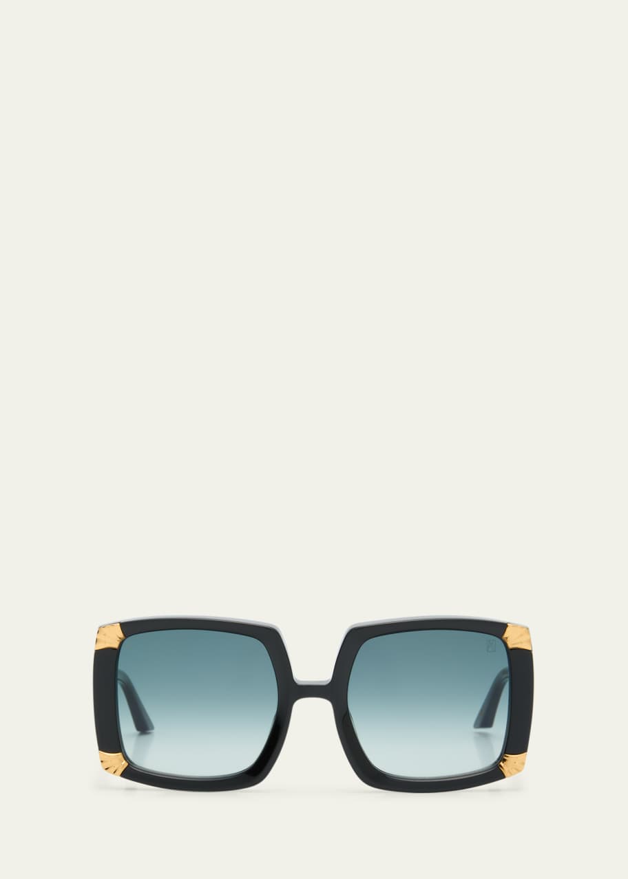 Image 1 of 1: Strawberry Moon Square Black Acetate & Gold-Plated Steel Sunglasses