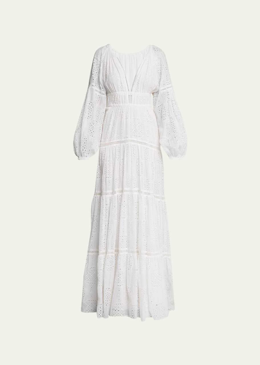 Image 1 of 1: Mackenna Eyelet Deep-V Maxi Dress