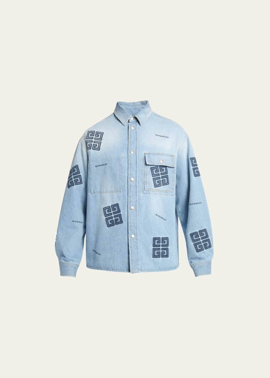 Givenchy Men's 4G Embroidered Denim Sport Shirt - Bergdorf Goodman