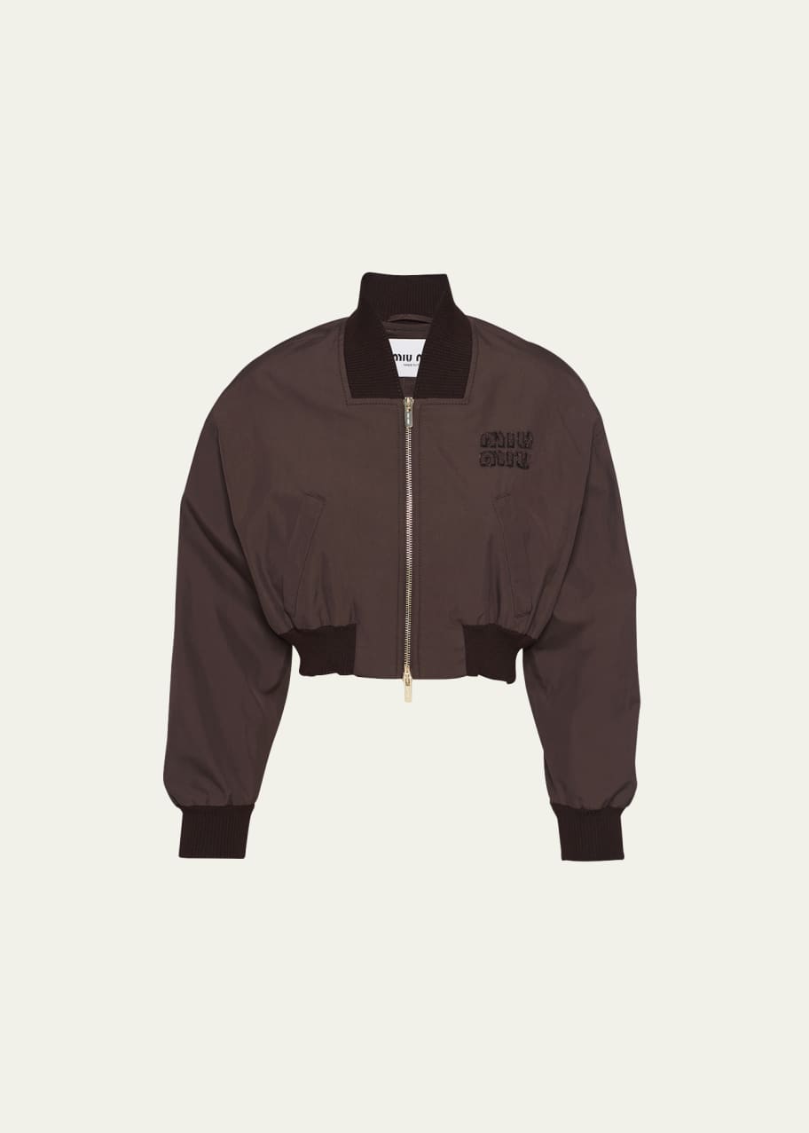 Miu Miu Logo-Embroidered Crop Bomber Jacket - Bergdorf Goodman