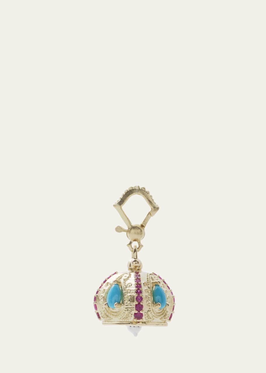 Image 1 of 1: 18K Yellow Gold Raja Bell Pendant with Turquoise and Rubies