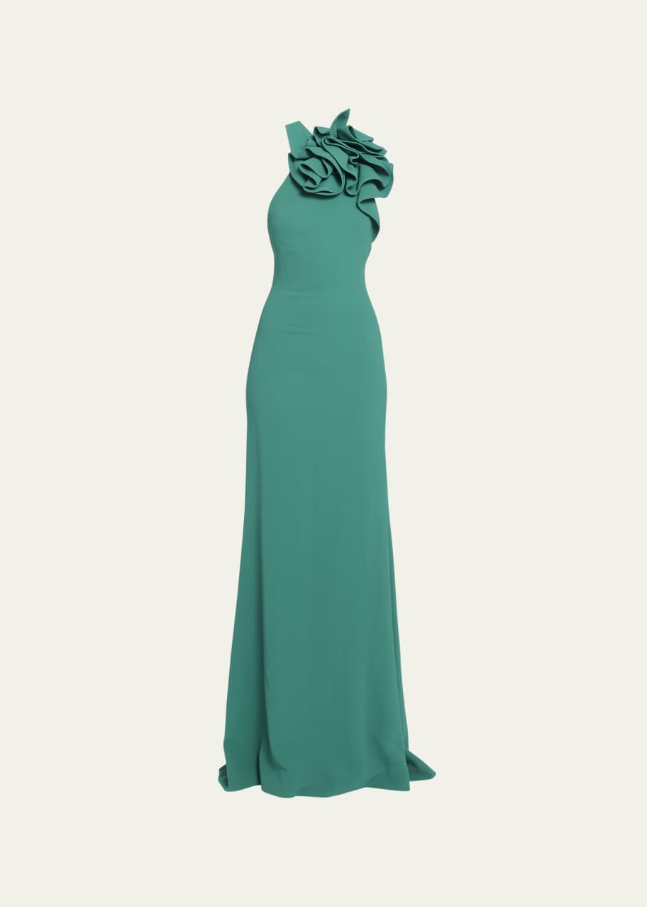 Elie Saab Ruffle-Neck Cady Long Dress - Bergdorf Goodman