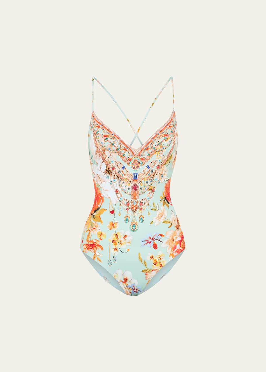 Camilla Talk The Walk Tie Back V Neck One Piece Swimsuit Bergdorf Goodman
