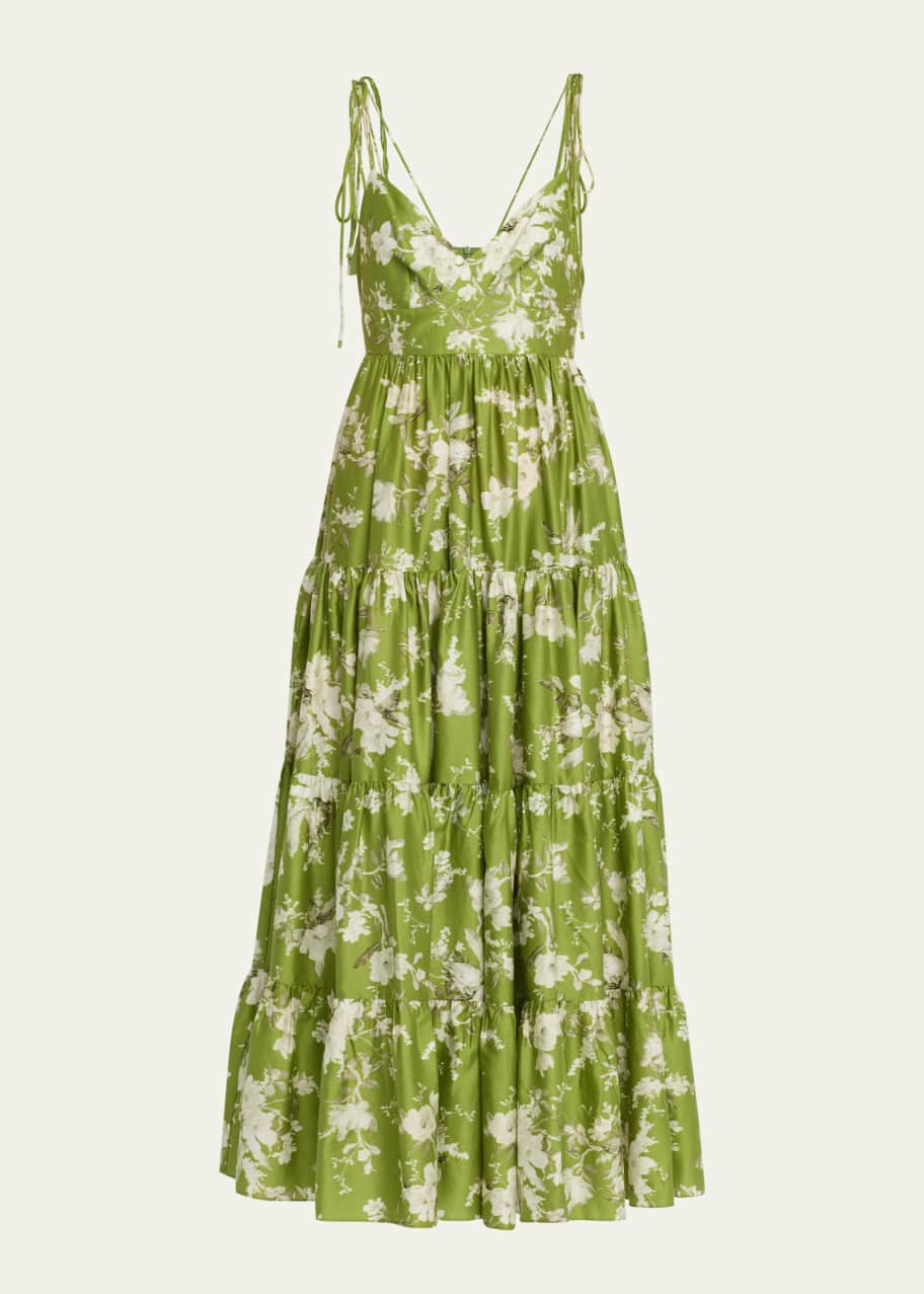 Erdem FloralPrint Tiered Maxi Dress with Tie Straps Bergdorf Goodman