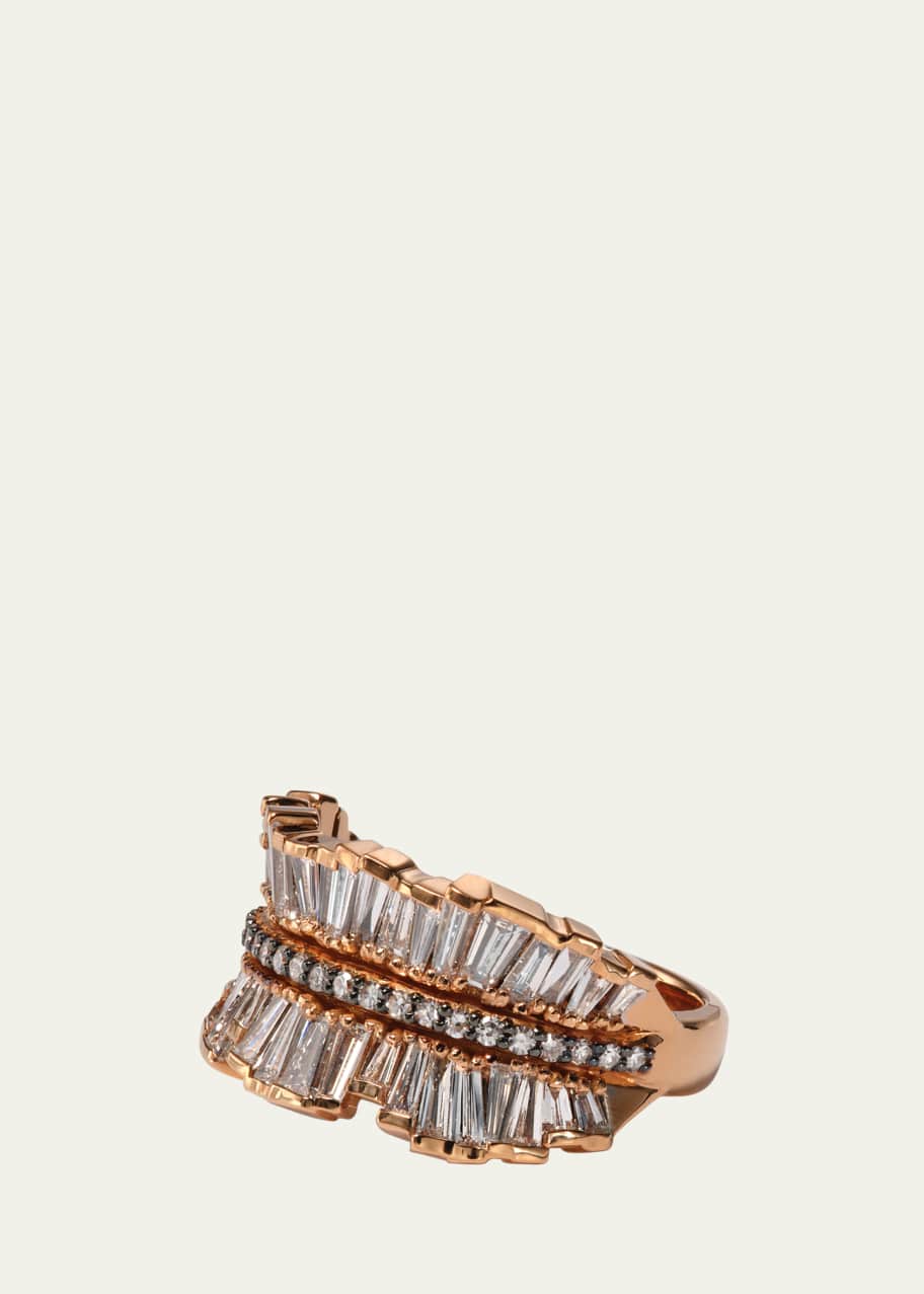 Image 1 of 1: 20K Rose Gold Double Ruched Ribbon Ring with White Diamonds