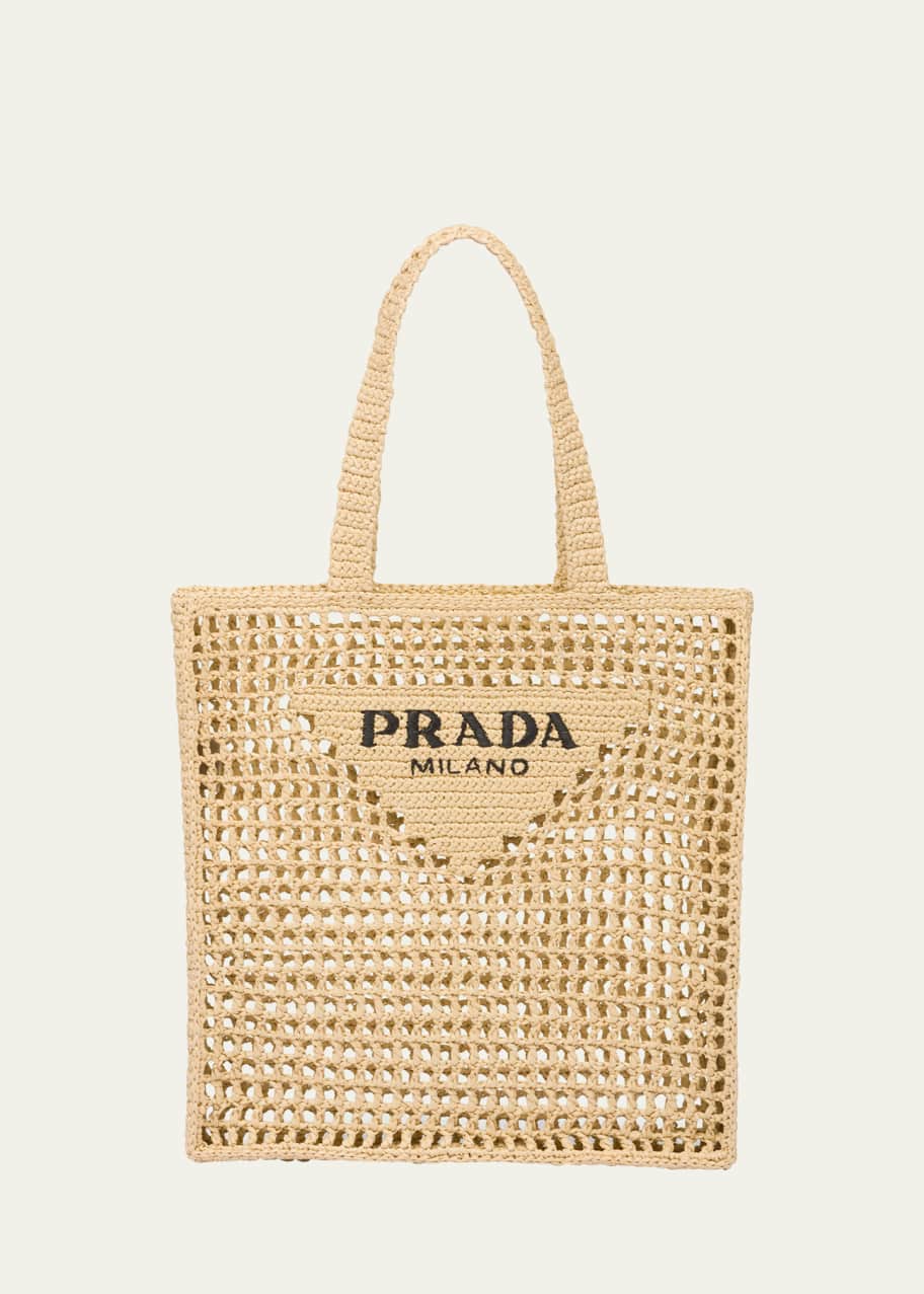 トートバッグ Prada Raffia Shopping Bag Prada Men's Triangle Logo Raffia Tote Bag - Bergdorf Goodman