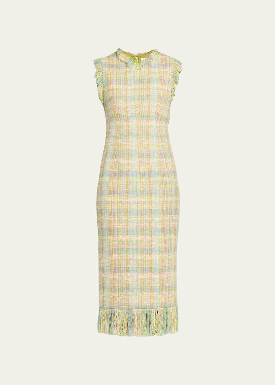 slim fit dress slacks Seersucker Check Gathered U-Neck Midi Dress in Lagoon main image 1