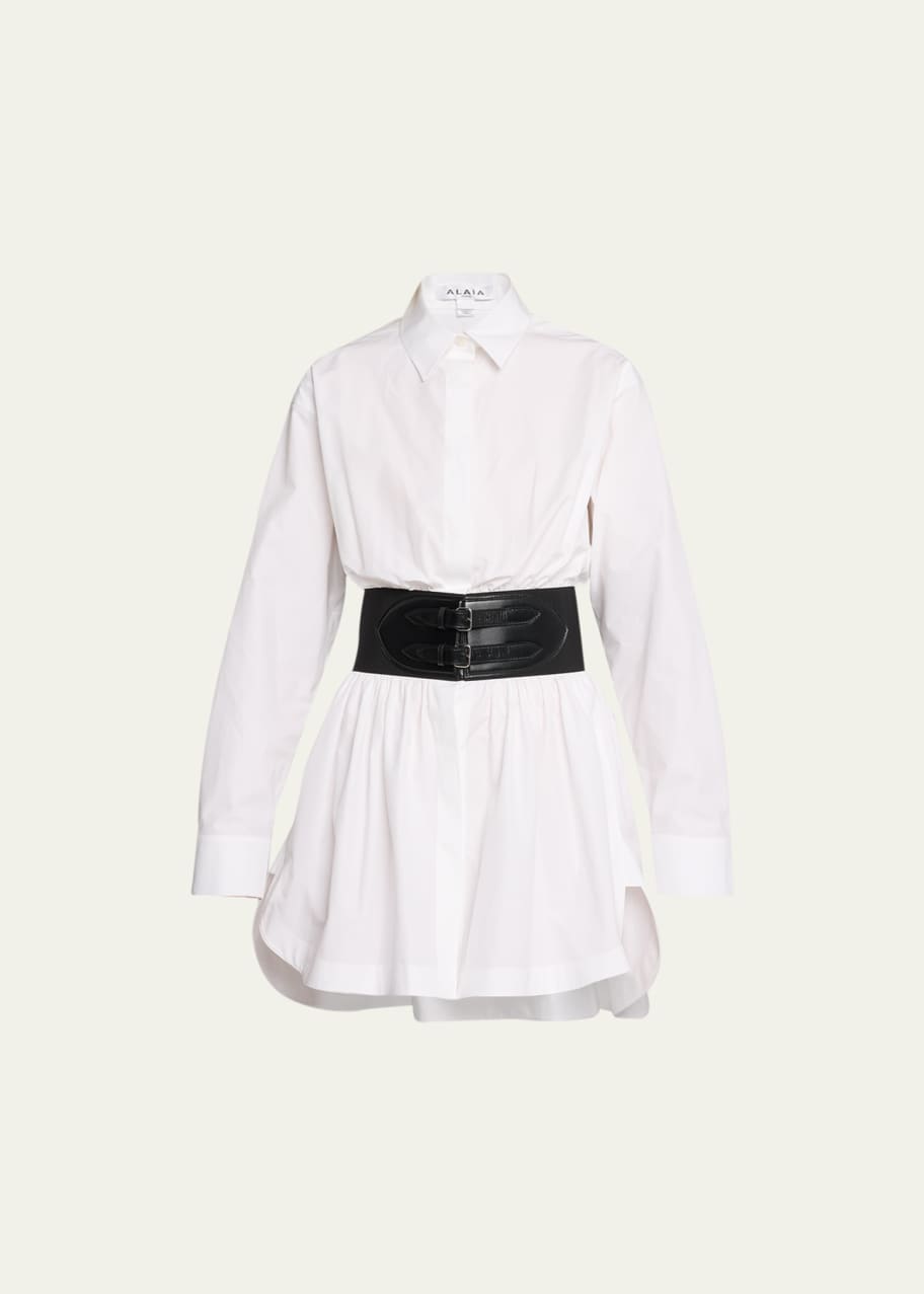 white christmas dresses Mathilde - Corset Contrast Stitch Denim Dress - Cream