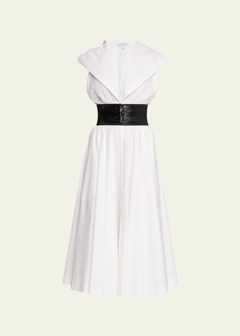 ALAIA Leather Corset Belt Hooded Midi Shirtdress - Bergdorf Goodman