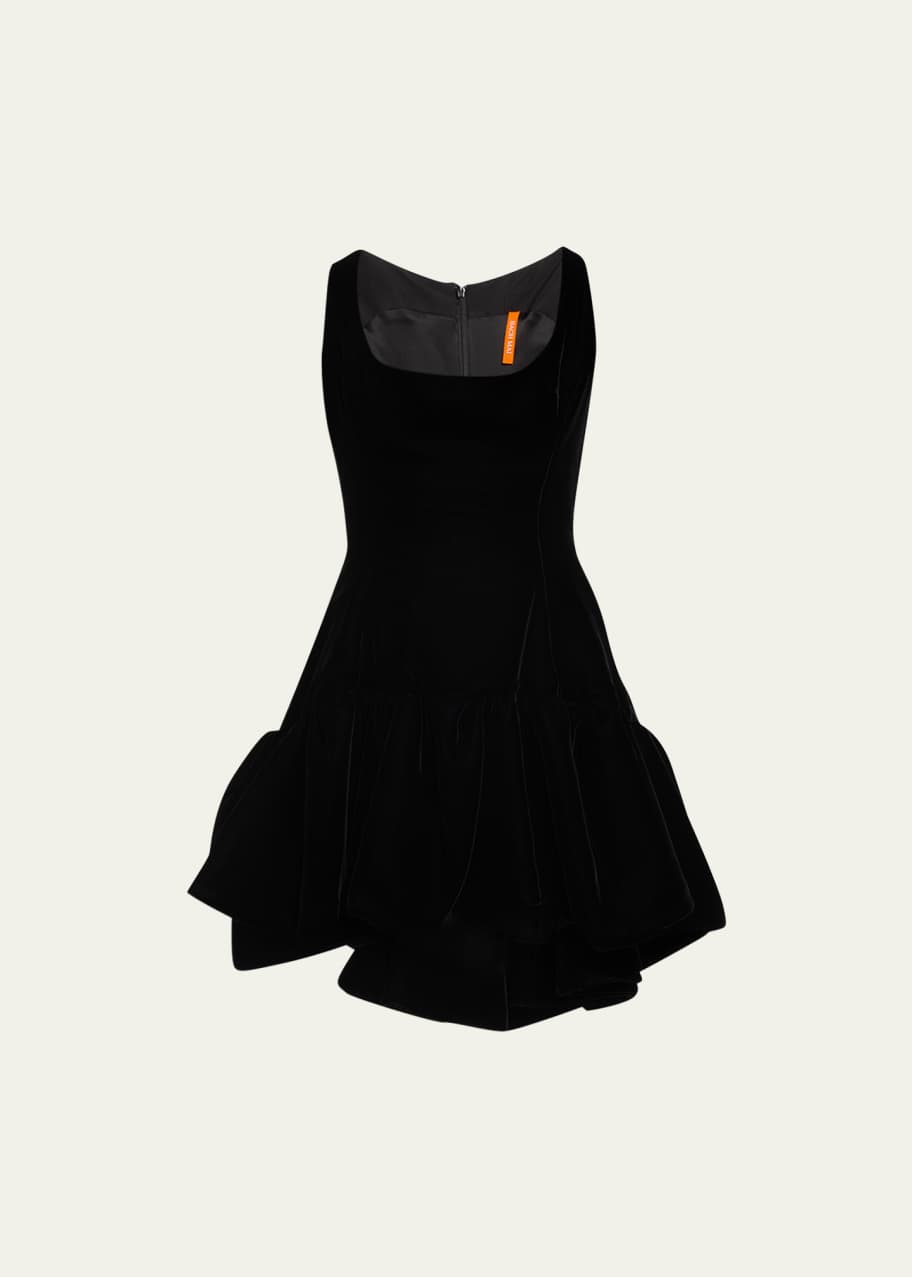 Image 1 of 1: Volant Velvet Mini Dress