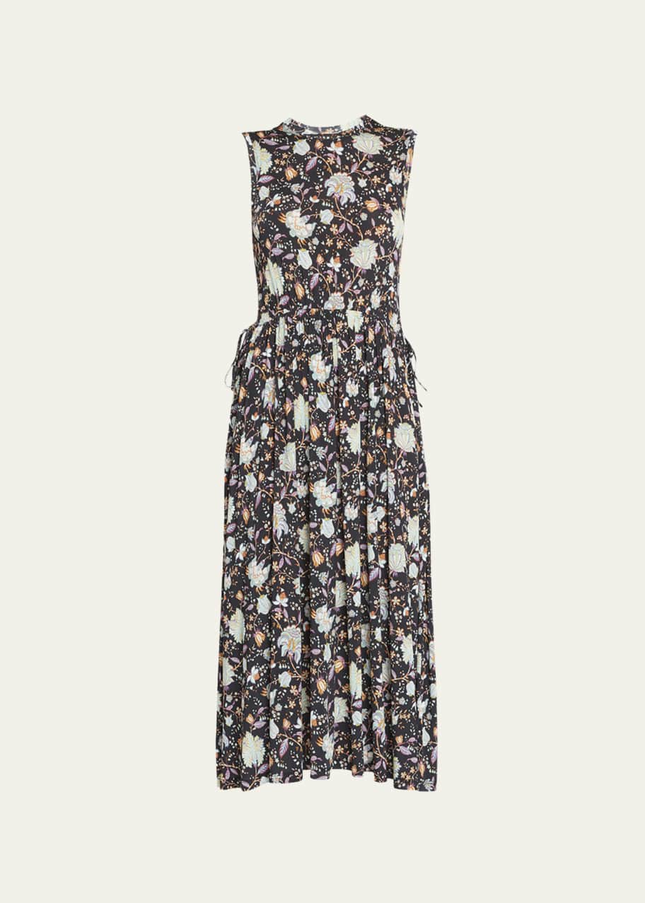 knee length dresses for ladies Blue Arabesque Floral Jersey LENZING™ ECOVERO™ Midi Dress – FARM Rio main image 0