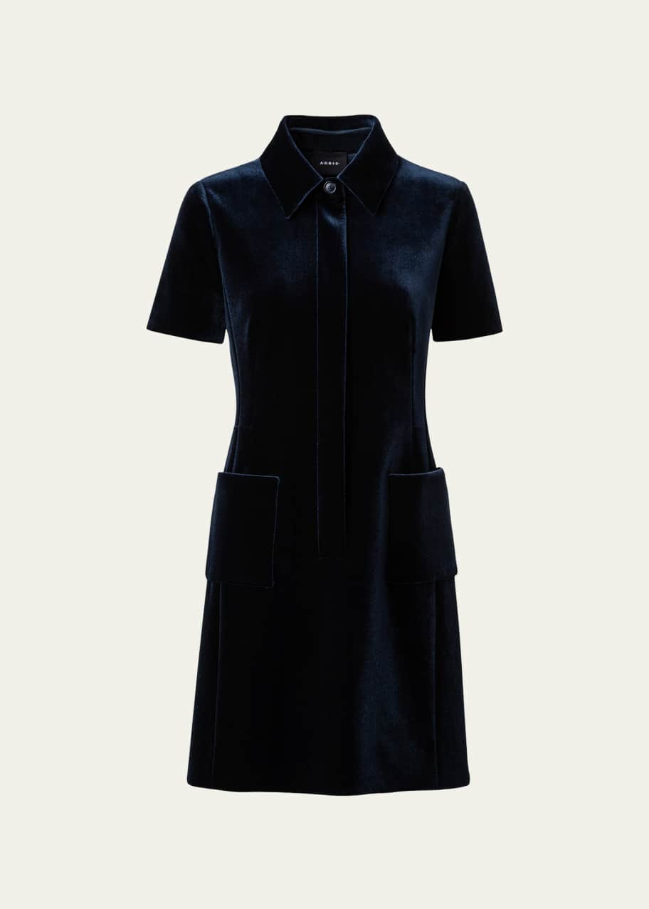 Akris Dress, Velvet Neoprene, Shirt Collar, Slight A-Line, Front Zip, Short  Sleeve - Bergdorf Goodman