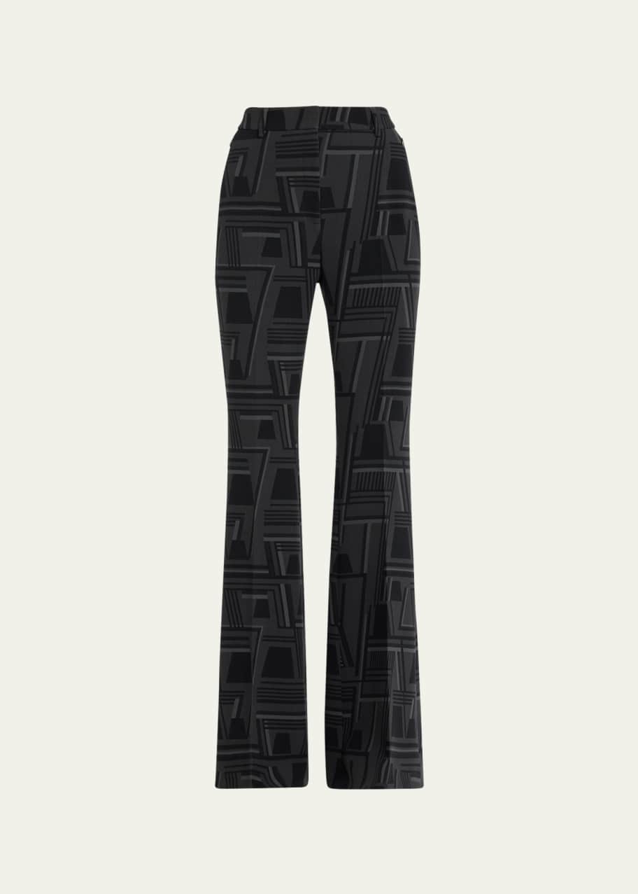 Akris Fares Zigzag Trapezoid-Print Bootcut Wool Pants - Bergdorf