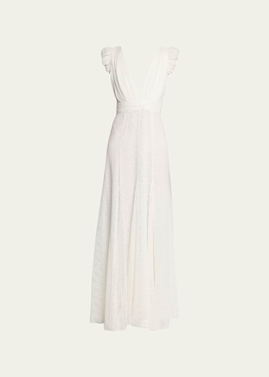 ALICE + OLIVIA Vanna V-Neck Ruffle-Sleeve Maxi Dress - Bergdorf Goodman