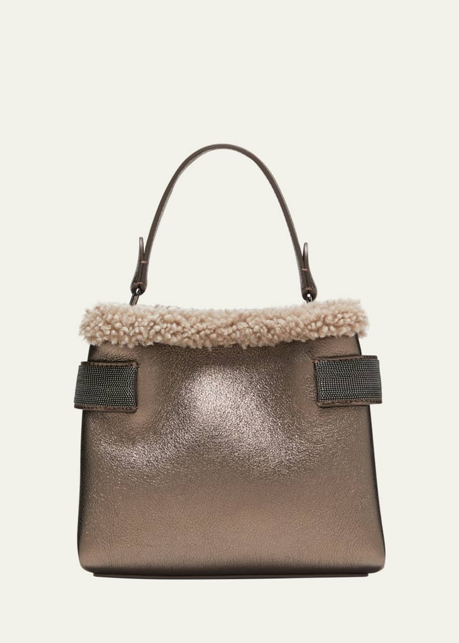 Brunello Cucinelli Mini Monili Metallic Shearling Top-Handle Bag
