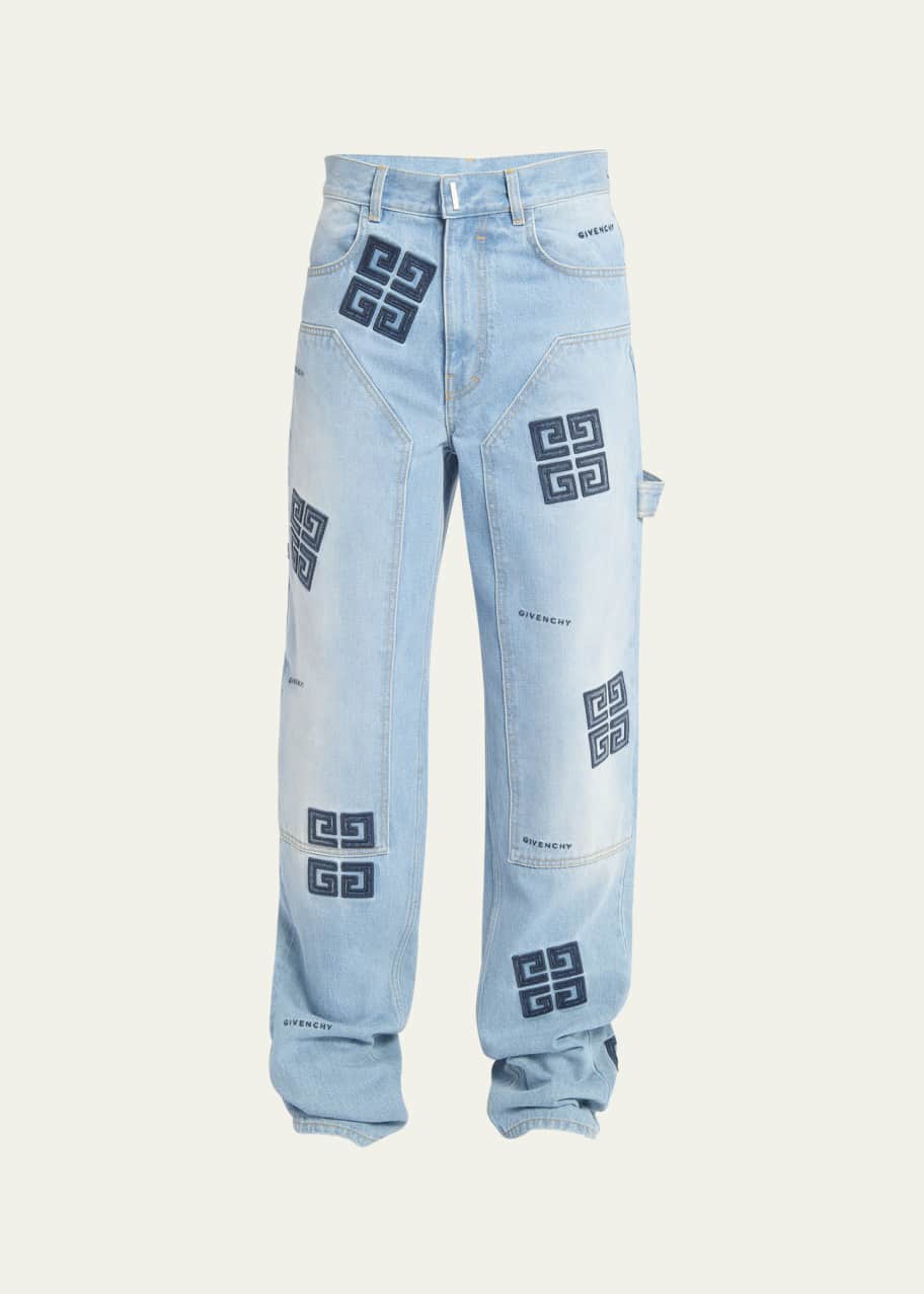 デニム・ジーパン Givenchy Oversized denim mixed jeans 4G detail Light Blue Givenchy Oversize Jeans In Light Blue - 36% Off | Editorialist