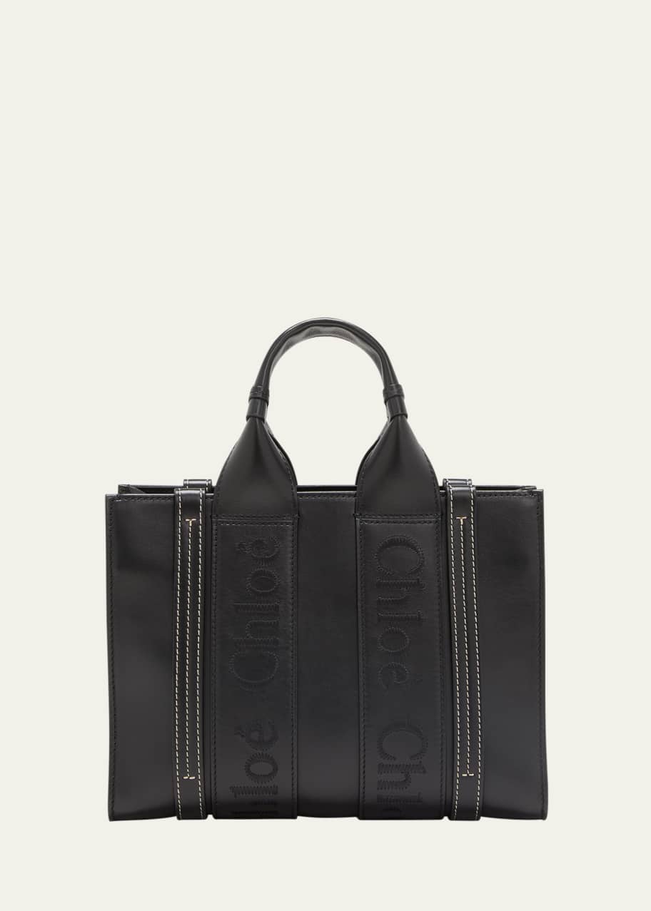 Image 1 of 1: Woody Small Tote Bag in Leather with Crossbody Strap