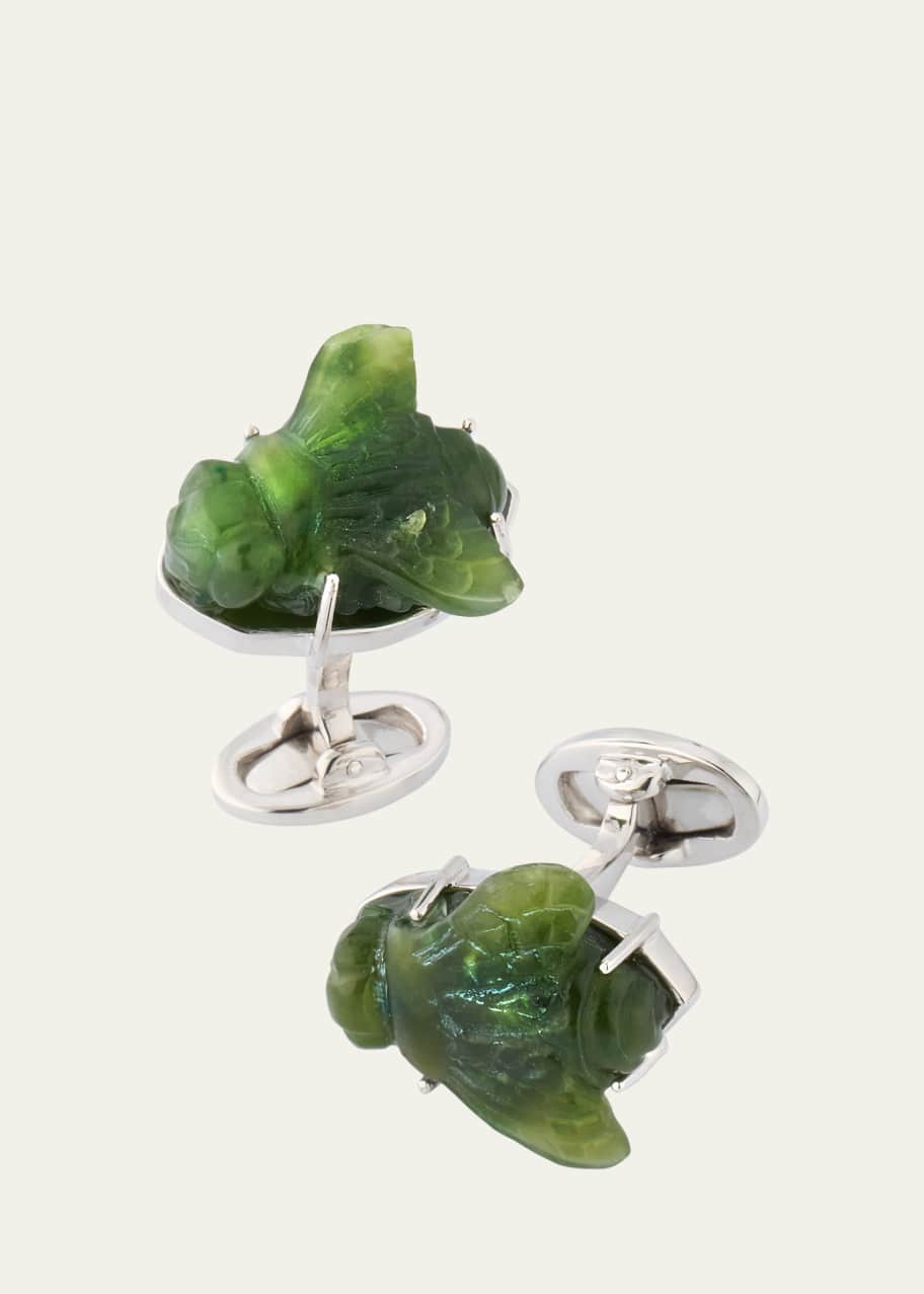 Image 1 of 1: Men's Carved Jade Bee Sterling Silver Cufflinks
