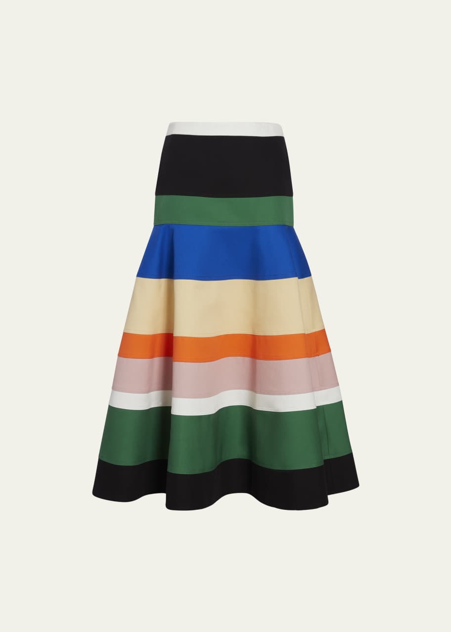 Rosie Assoulin Striped Brush Cotton Midi Skirt - Bergdorf Goodman
