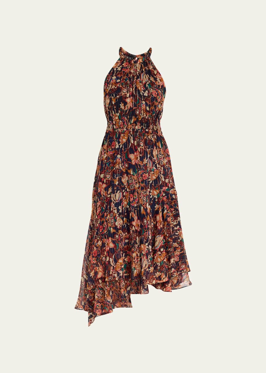 navy blue dress for baby girl BHLDN High-Neck Satin Duchess A-Line Midi Dress main image 0