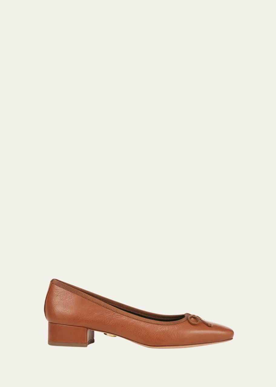 Image 1 of 1: Cecelia Leather Block-Heel Ballerina Pumps