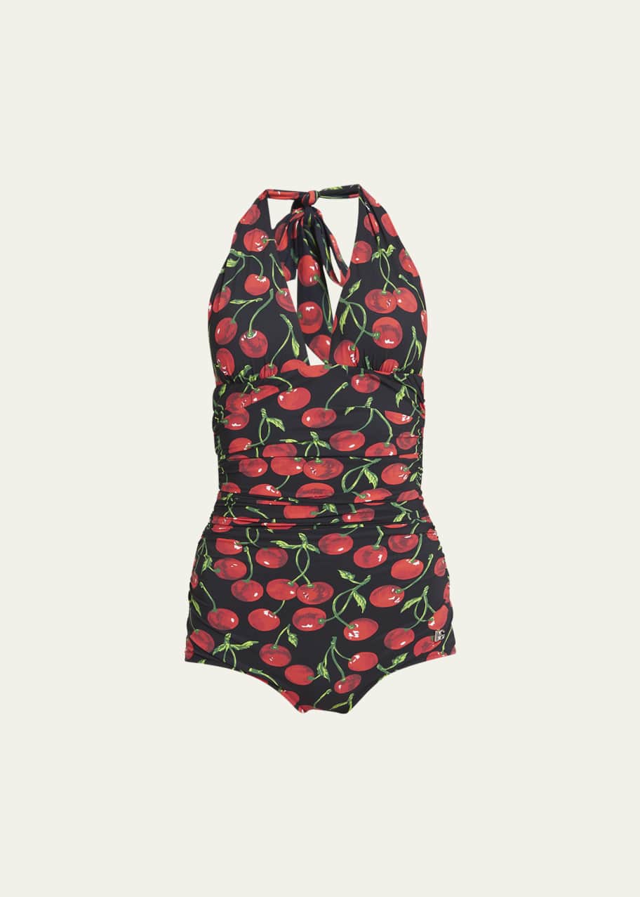 Dolce&Gabbana Cherry-Print Halter One-Piece Swimsuit - Bergdorf Goodman