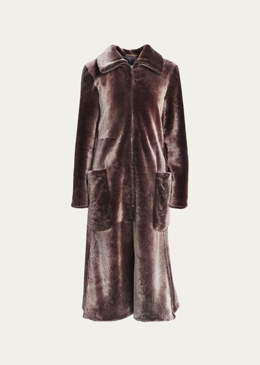 Image 1 of 1: Dyed Shearling Maxi Overcoat