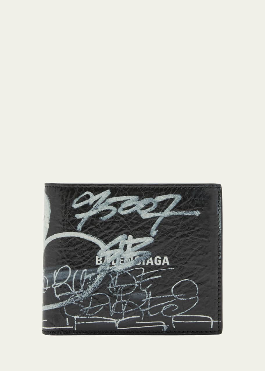 Men s Graffiti Print Leather Bifold Wallet