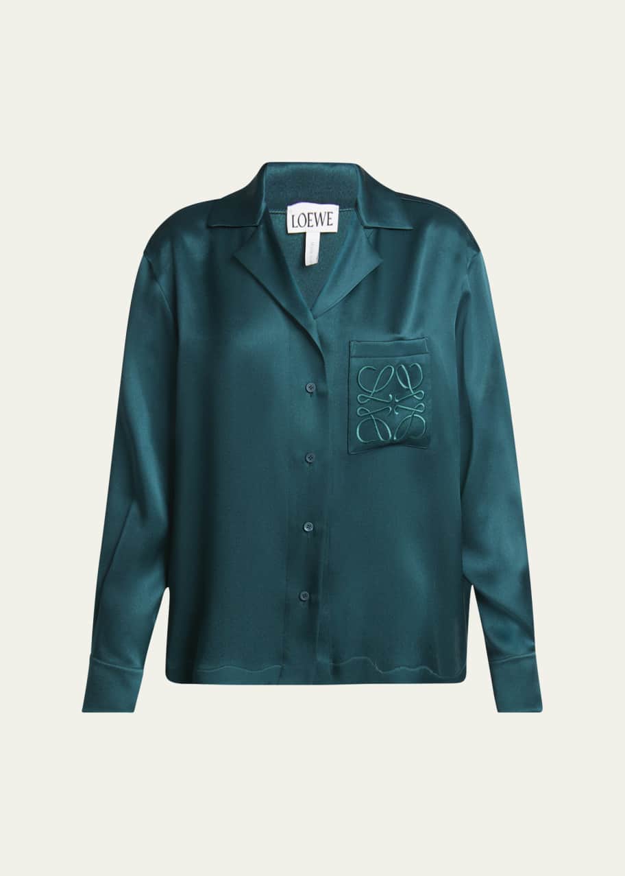 Image 1 of 1: Anagram Silk Button-Front Pajama Blouse