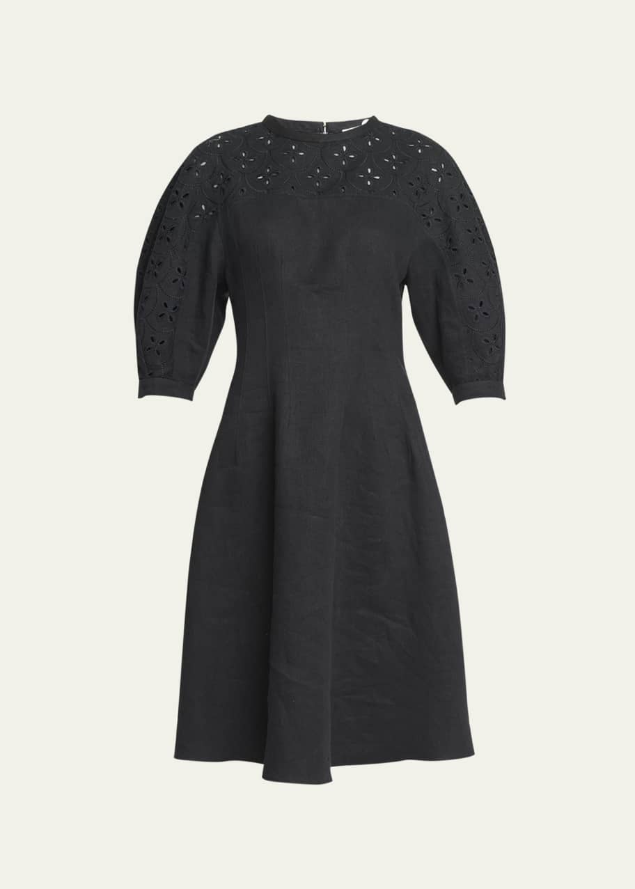 Chloe Linen Midi Dress with Eyelet Embroidery - Bergdorf Goodman