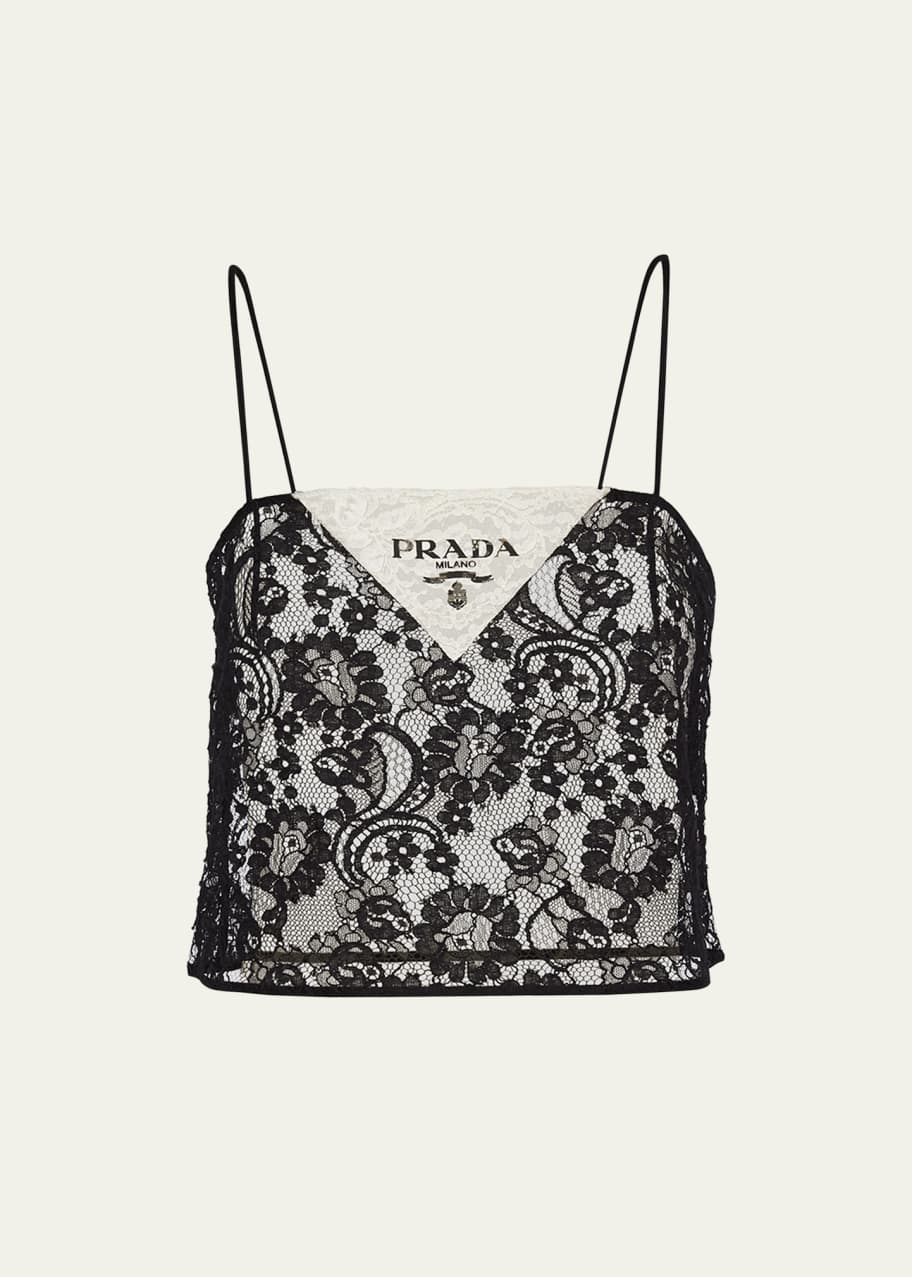Prada Lace Logo Crop Tank Top - Bergdorf Goodman