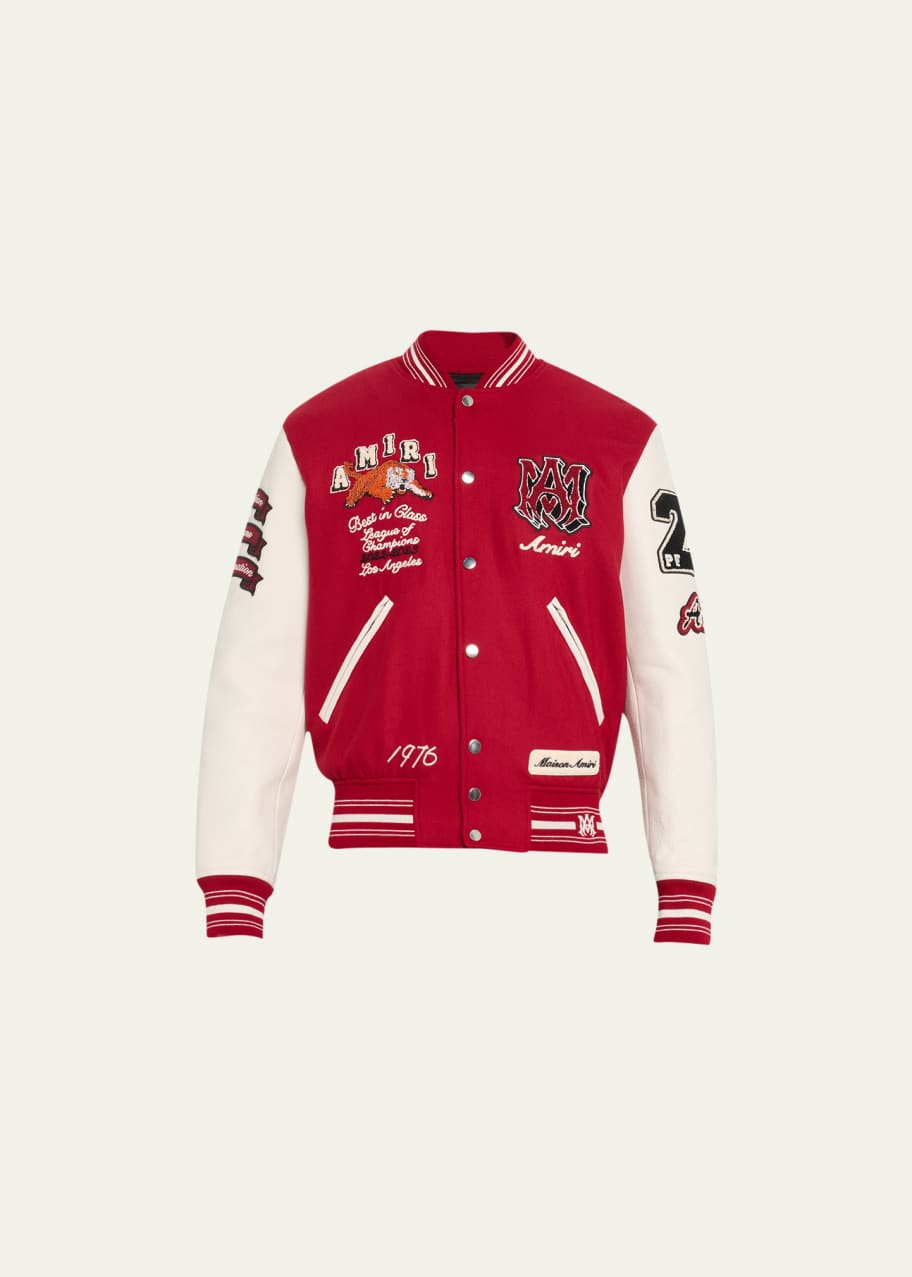 Men's Wool Vintage Patch Varsity Bomber Jacket