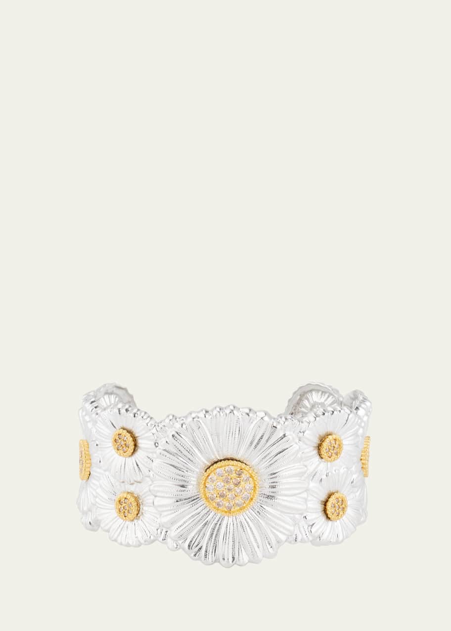 Image 1 of 1: Silver and 18K Gold Daisy Blossoms Bracelet with Diamonds