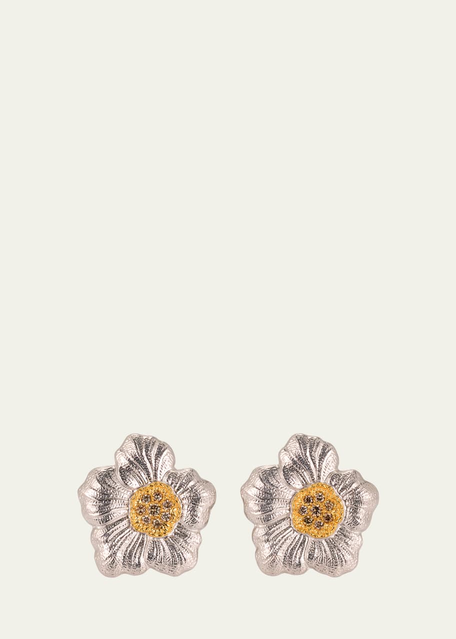 Image 1 of 1: Blossoms Gardenia Diamond Button Earrings, 2.5cm