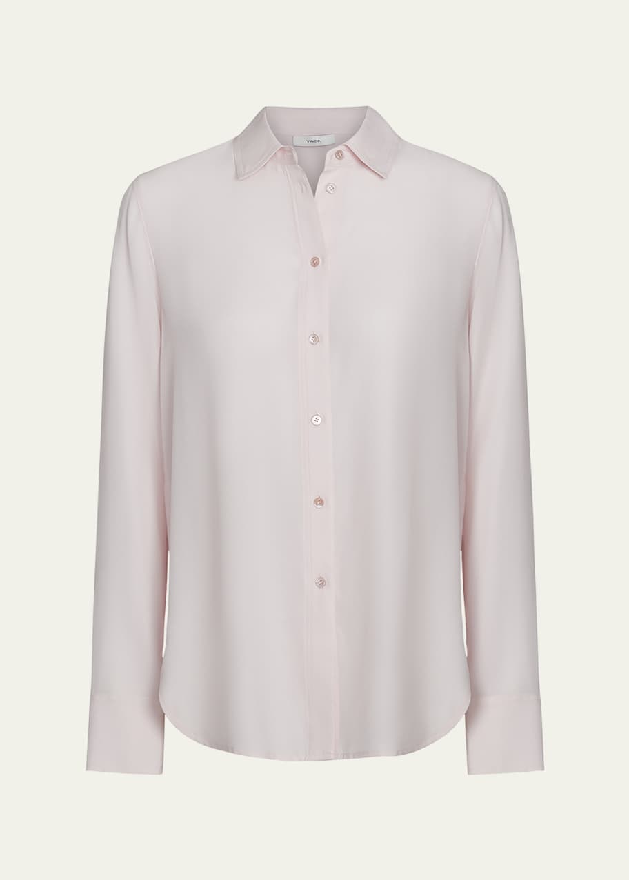 Image 1 of 1: Slim-Fitted Stretch Silk Button-Front Blouse