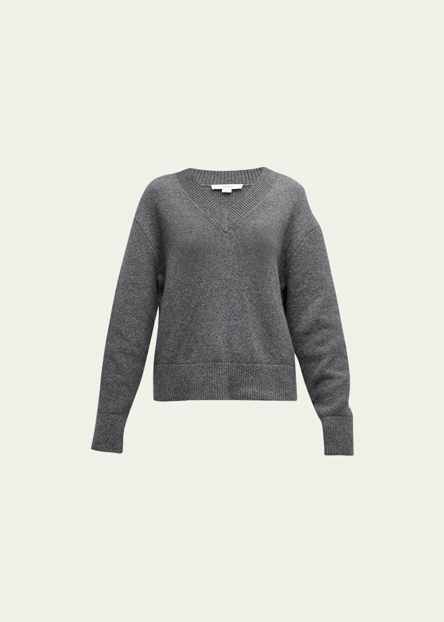 Image 1 of 1: Wool Drop-Shoulder V-Neck Pullover Sweater