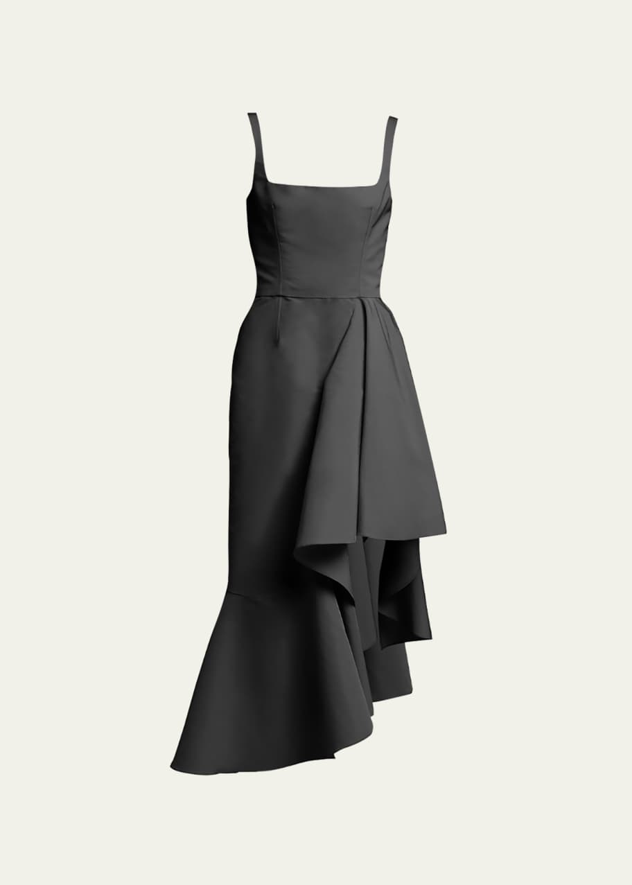 McQueen Polyfaille Midi Dress with Ruffle Hem - Bergdorf Goodman