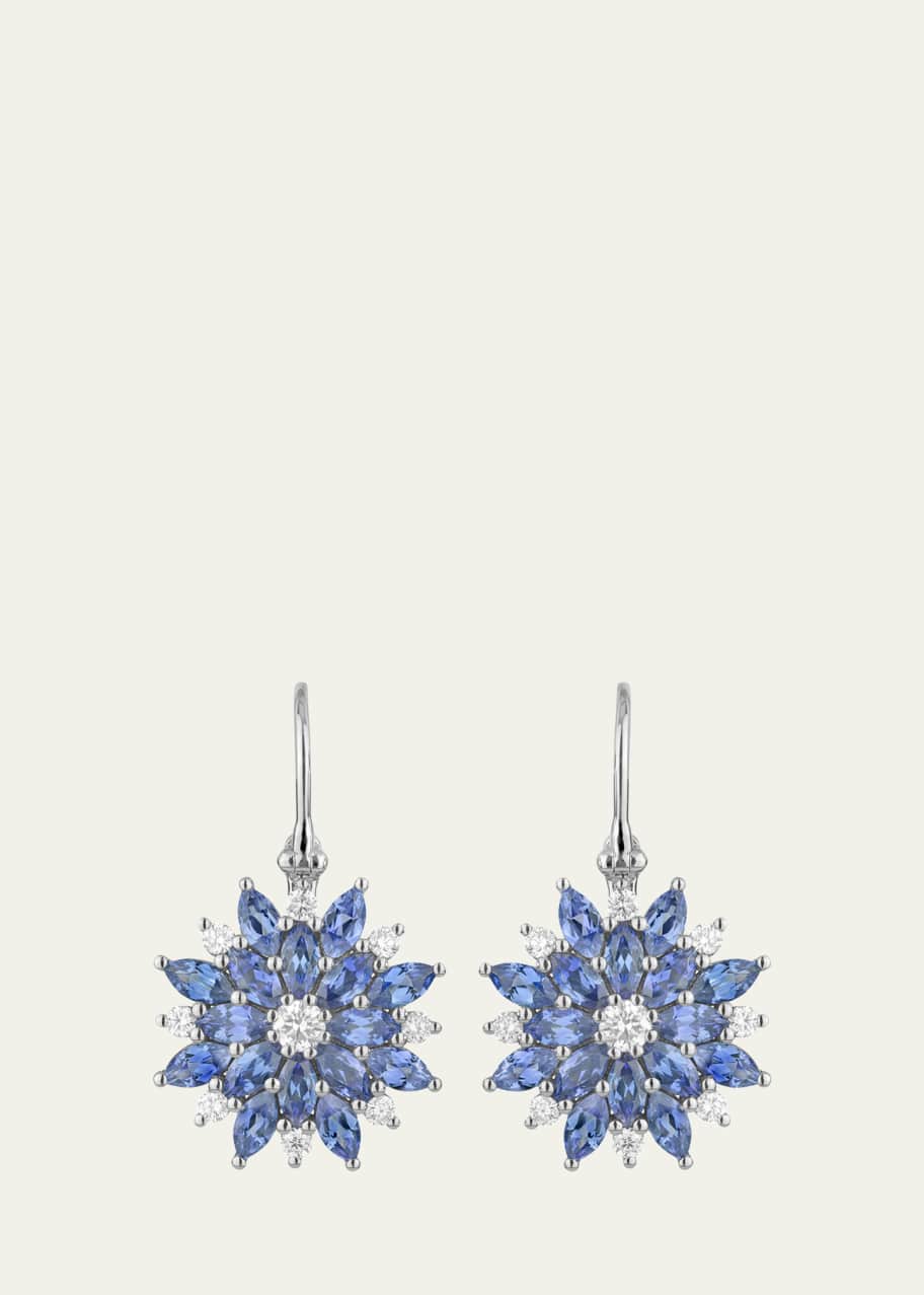 Image 1 of 1: 18K White Gold Dahlia Earrings with Diamonds and Sapphires