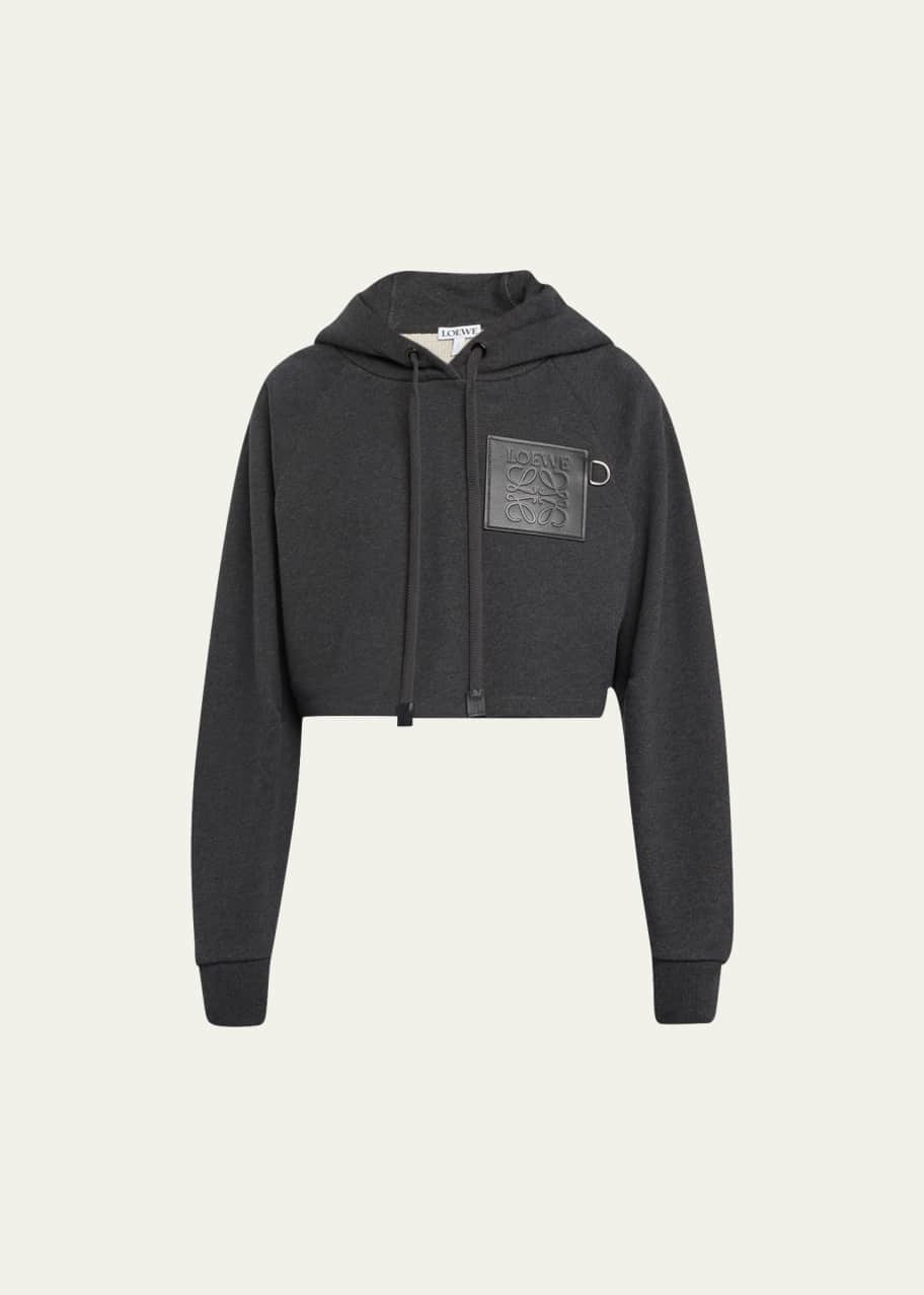 Loewe Terry Crop Hoodie with Leather Anagram Patch - Bergdorf Goodman