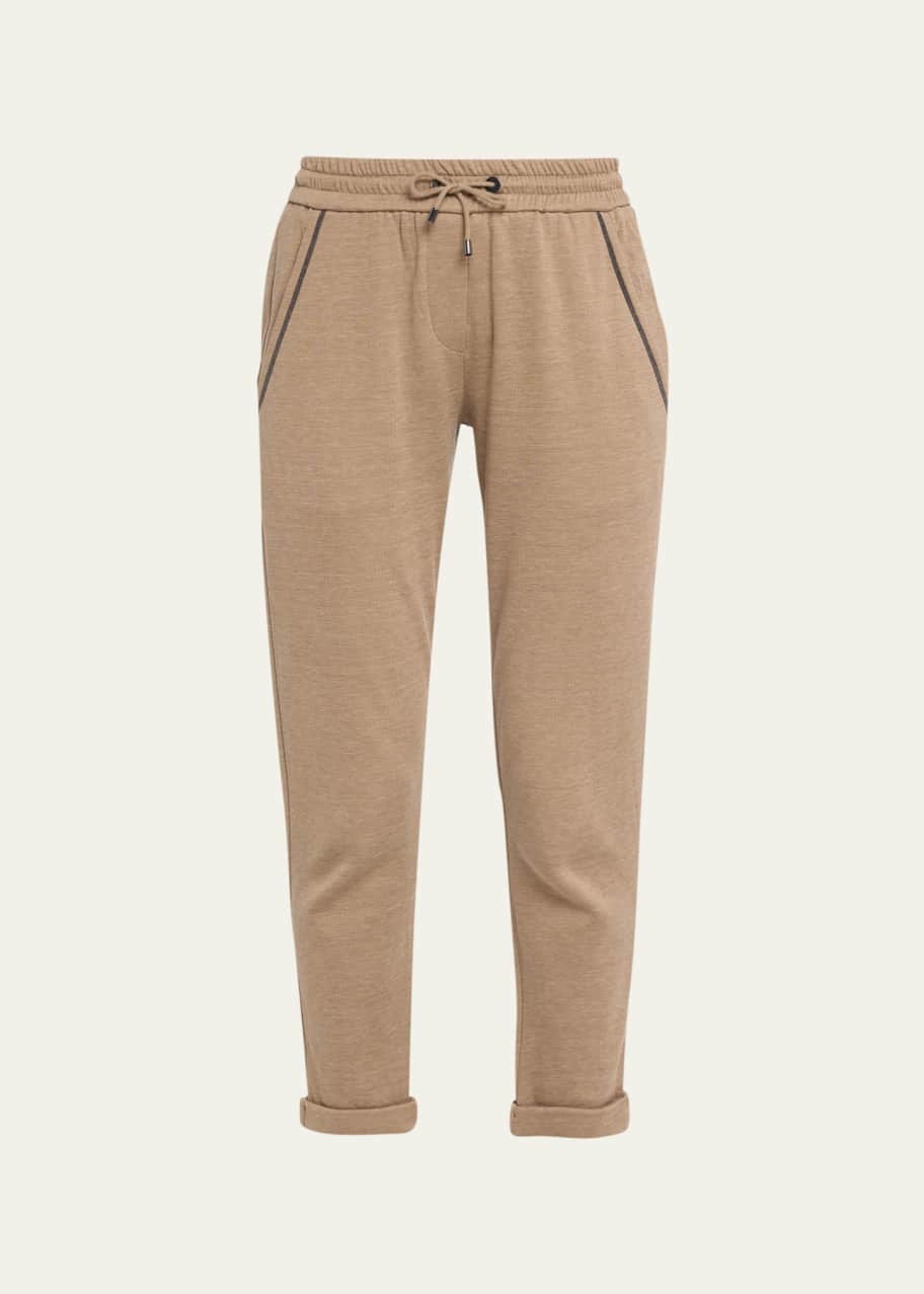 Brunello Cucinelli Monili Trim Cotton Silk Skinny Leg Crop Pull On