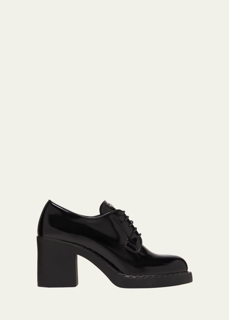 Prada Chocolate Leather Heeled Loafers - Bergdorf Goodman