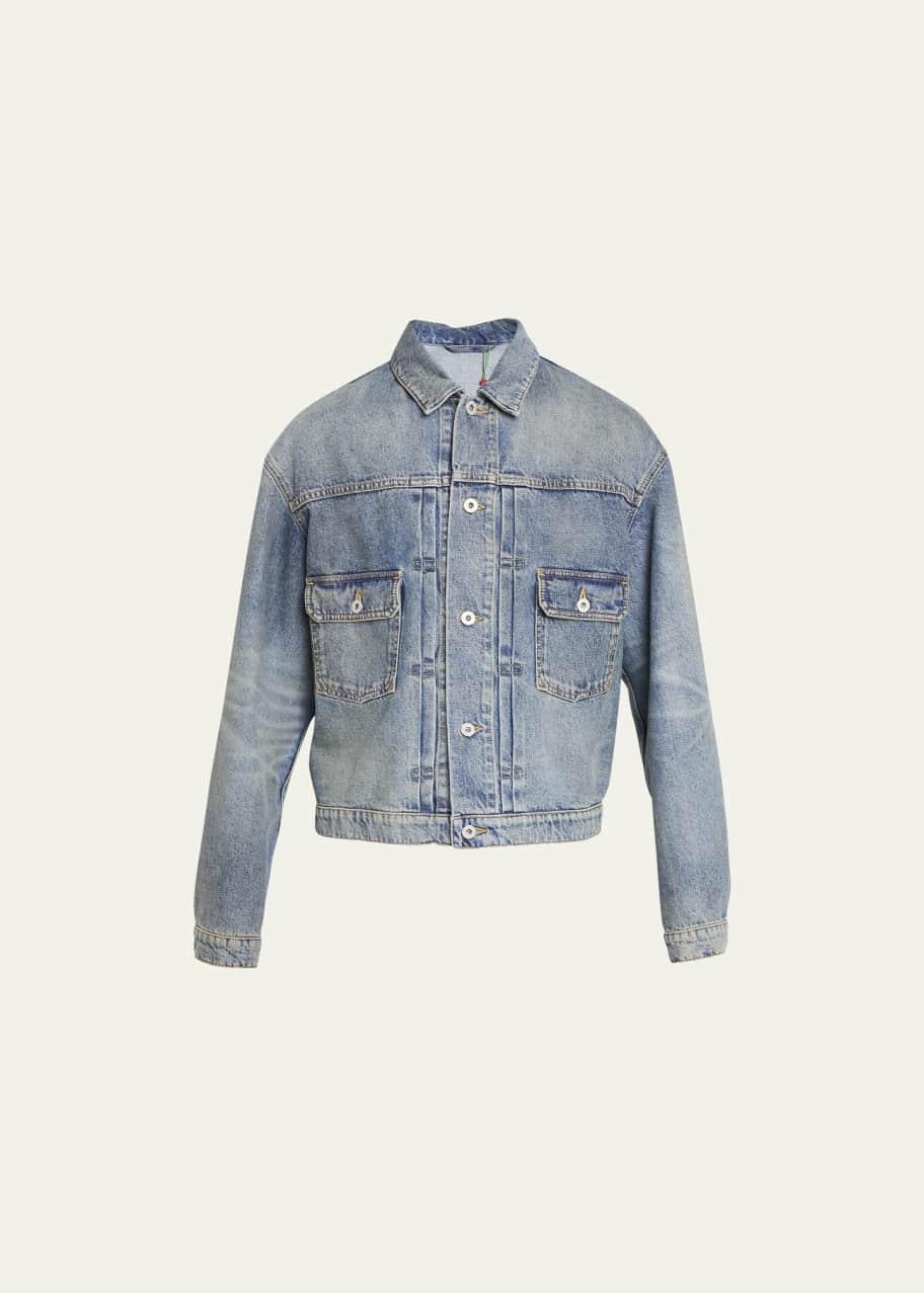 Image 1 of 1: Men's Stone-Bleached Denim Trucker Jacket