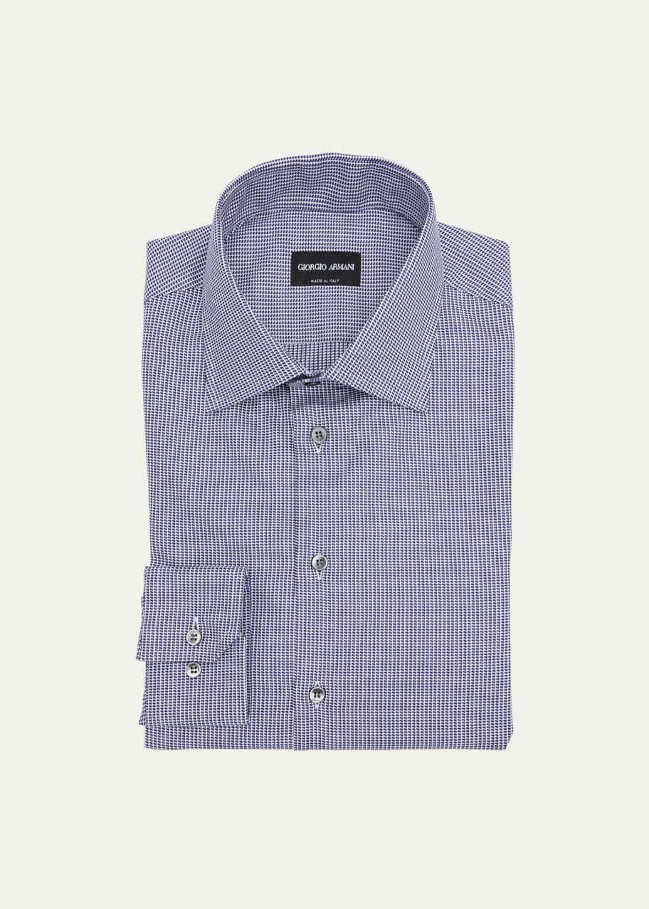 Giorgio Armani Men's Houndstooth-Print Cotton Dress Shirt - Bergdorf Goodman