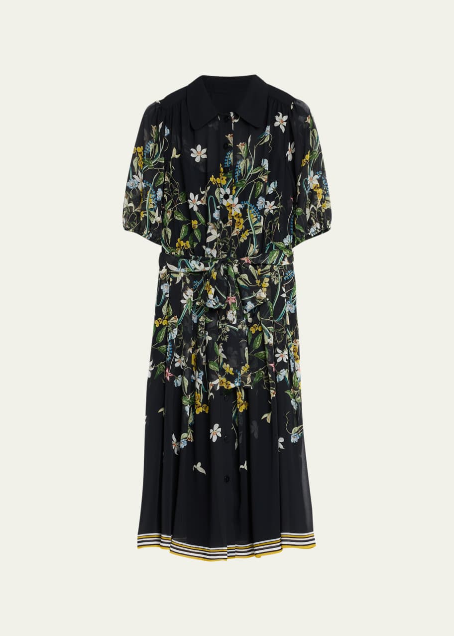 Rickie Freeman for Teri Jon Floral Print Blouson Sleeve Chiffon Midi Dress Bergdorf Goodman