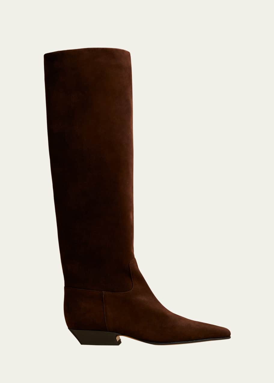 Image 1 of 1: Suede Square-Toe Knee Boots