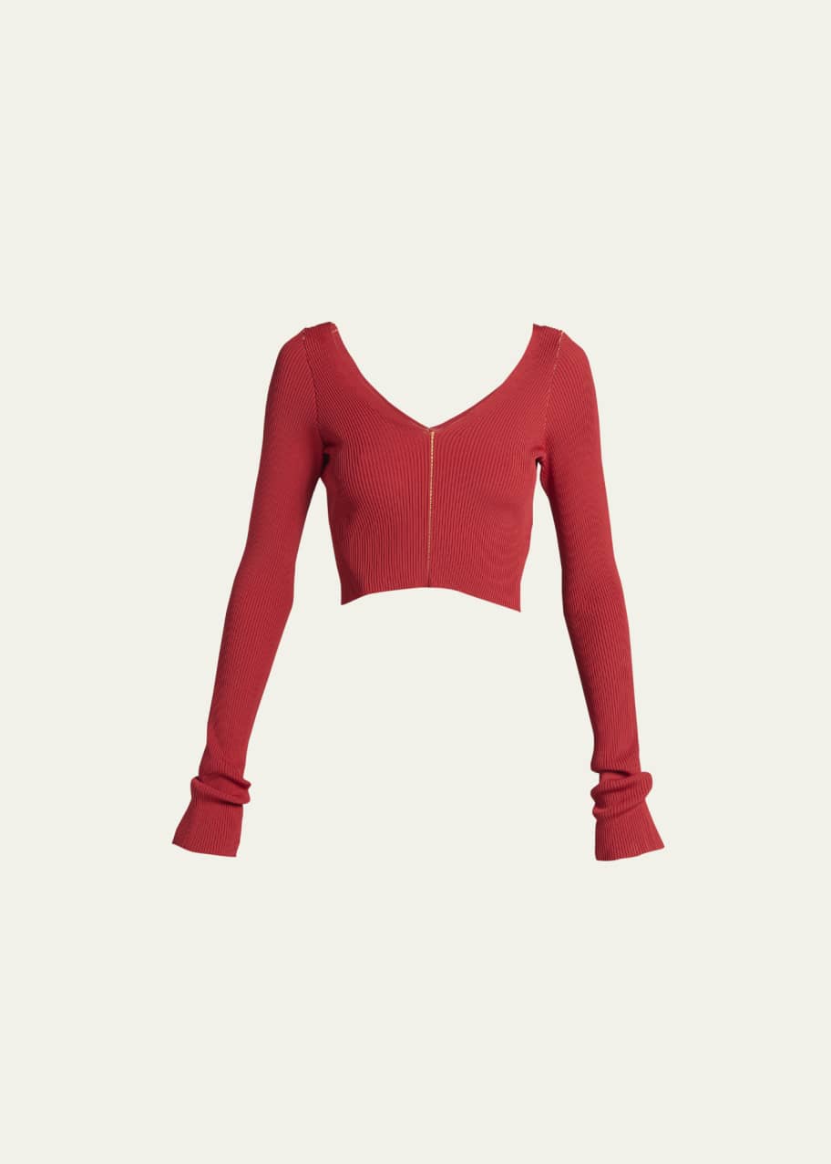 Image 1 of 1: Ribbed V-Neck Sweater
